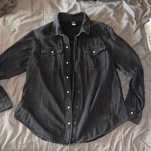 Black Denim Button-Up Shirt